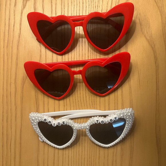 Bride-to-be sunglasses (1) & red, heart-shaped sunglasses (2) - Picture 1 of 3